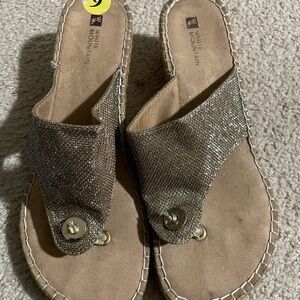White Mountain Metallic Gold Slip-On Toe-Post Sandals